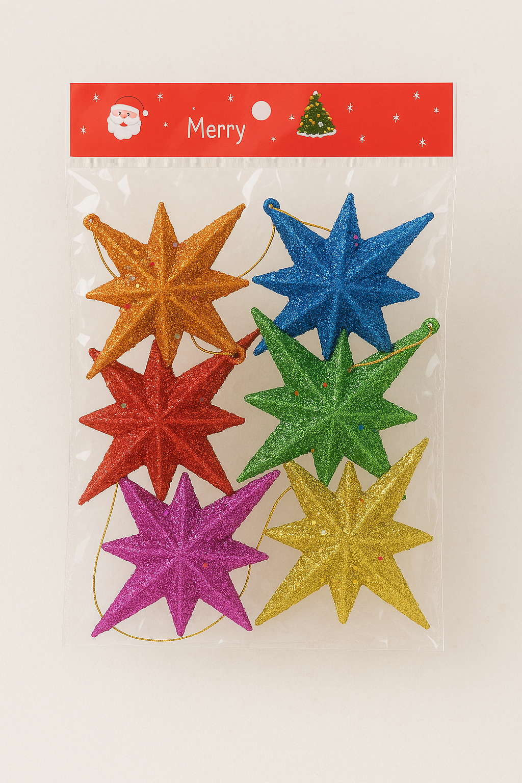 Kriti Creations Red Glitter Christmas Star Ornament | 8-Point Hanging Decorative Star for Xmas Tree, Home Décor, Parties & Holiday Styling