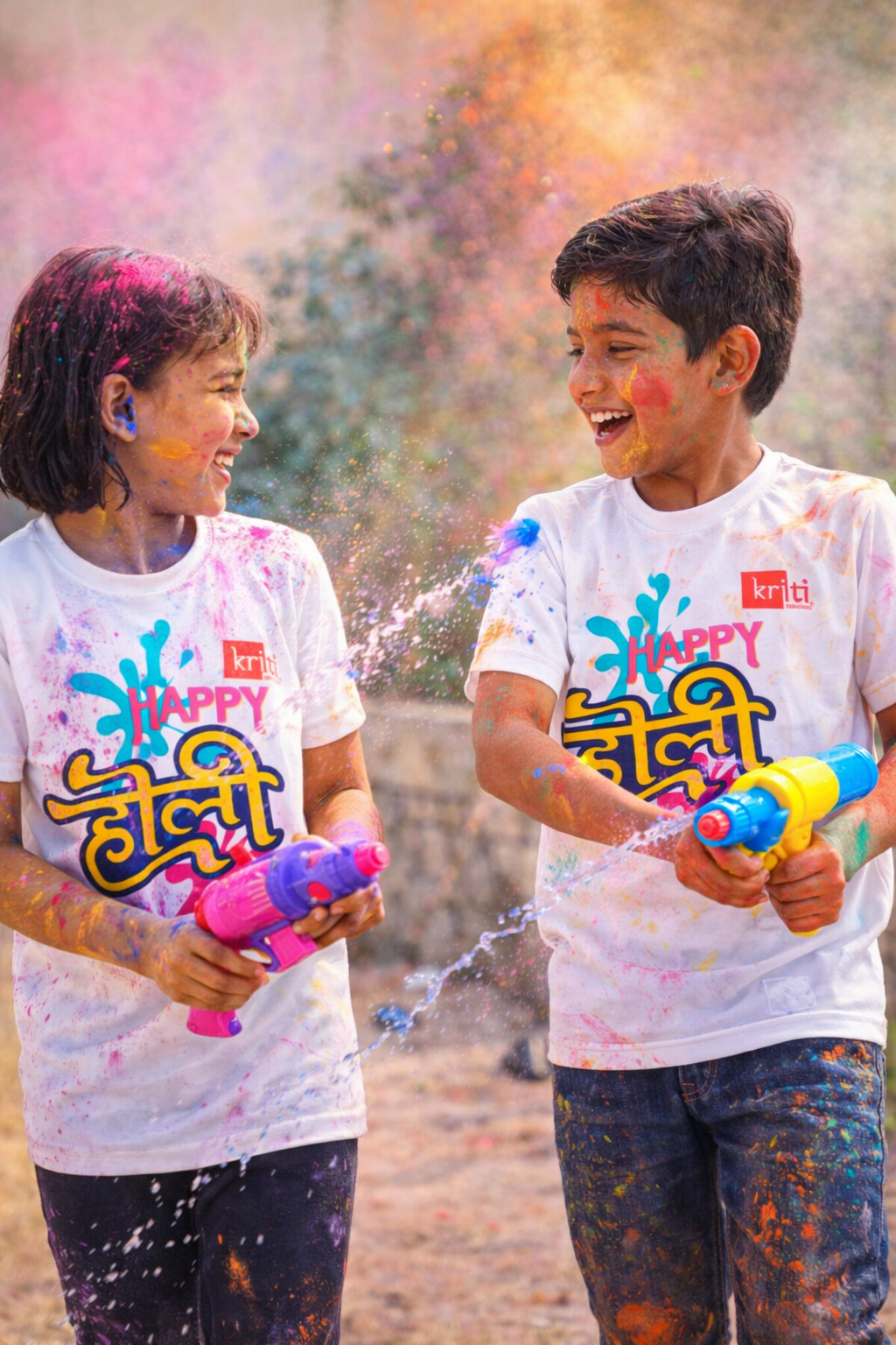 Happy Holi Printed T-Shirt for Men & Boys (M-Size) | Color Splash Festival Graphic Tee | Soft Polyester Round Neck Casual Wear