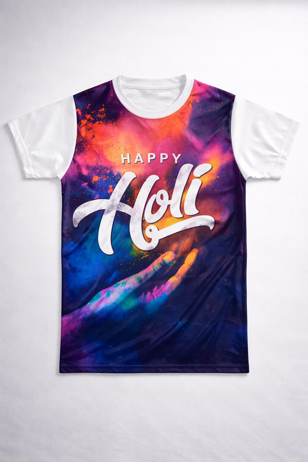 Happy Holi Printed T-Shirt for Men & Boys (M-Size) | Color Splash Festival Graphic Tee | Soft Polyester Round Neck Casual Wear