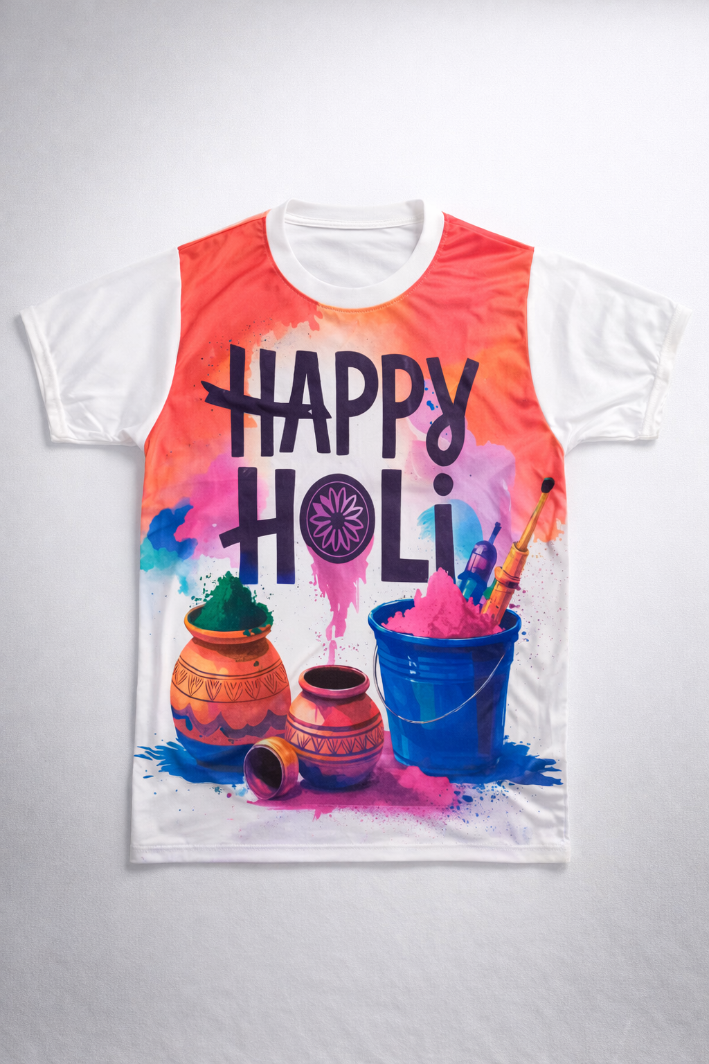 Happy Holi Printed T-Shirt for Men & Boys (M-Size) | Color Splash Festival Graphic Tee | Soft Polyester Round Neck Casual Wear