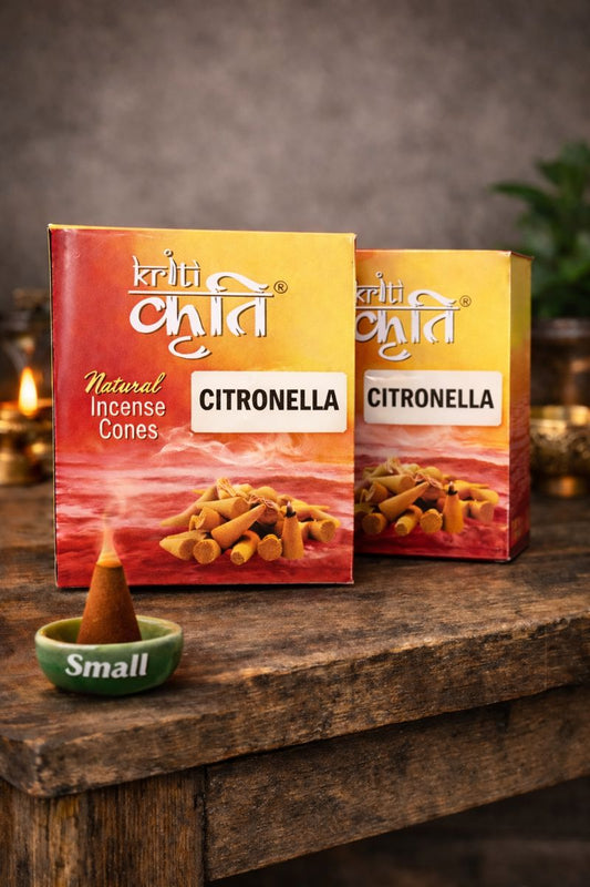 Kriti Natural Citronella Dhoop Incense Cones Small 200gm Pack of 2 | Long Lasting Dhoop Cones for Pooja, Home Fragrance & Mosquito Repellent