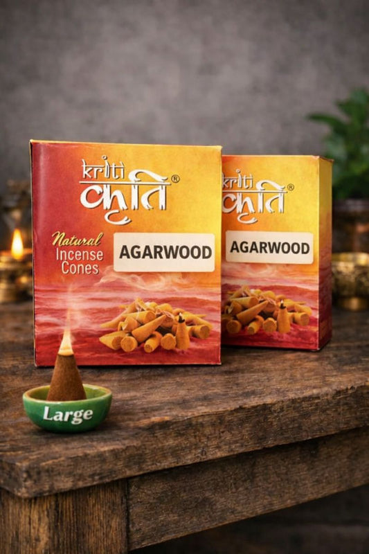 Kriti Creations Natural Incense Cone Large Agarwood Pack of 2 (200 gm) | Traditional Sambrani Aroma Cones for Pooja & Meditation