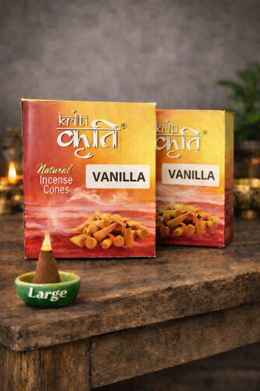 Kriti Creations Natural Incense Cone Large Vanilla Pack of 2 (200 gm) | Traditional Sambrani Aroma Cones for Pooja & Meditation