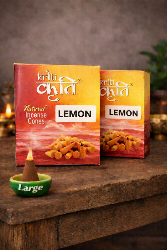 Kriti Creations Natural Incense Cone Large Lemon Pack of 2 (200 gm) | Traditional Sambrani Aroma Cones for Pooja & Meditation