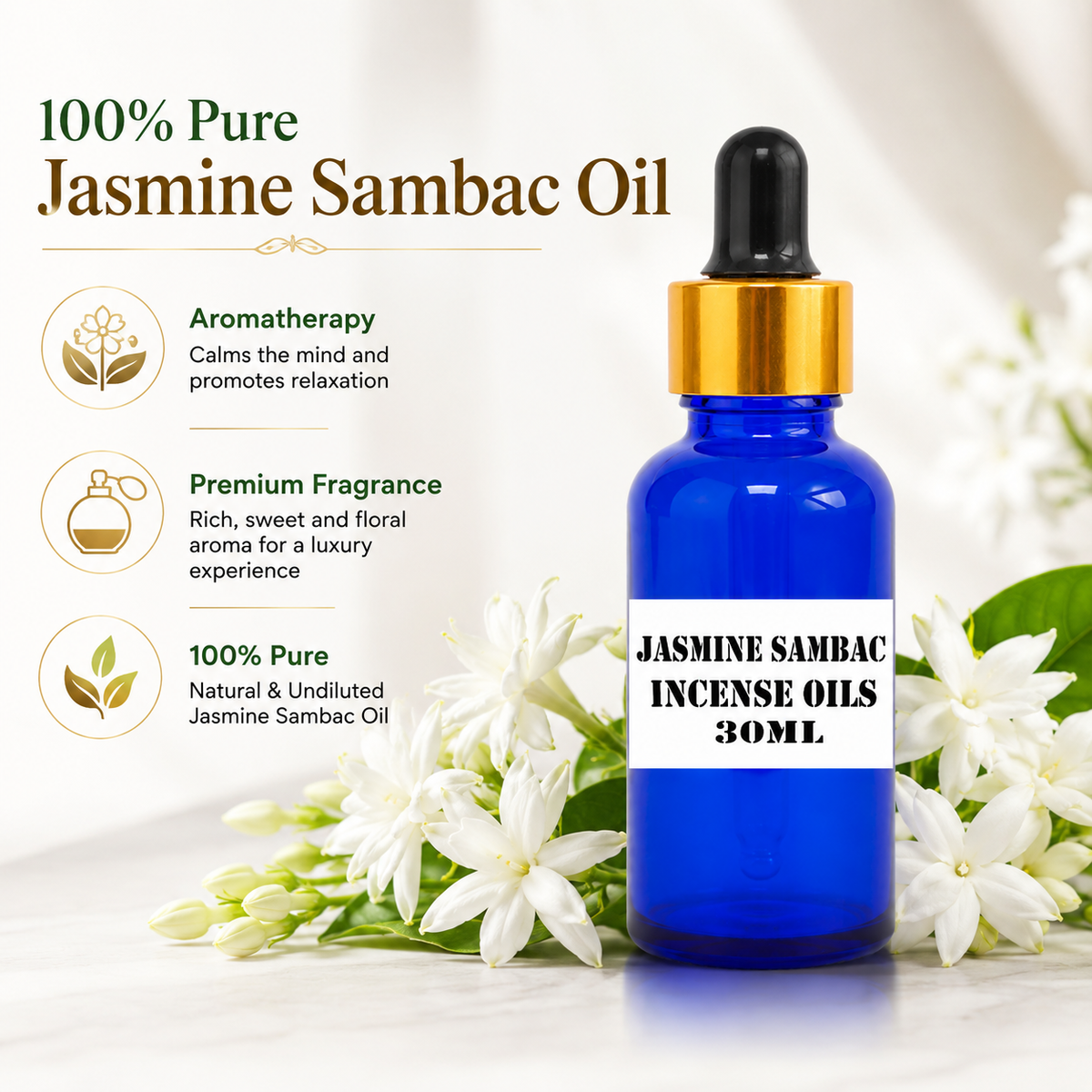 Kriti Creations Jasmine Sambac Aroma Oil 30ML | Rich Floral Fragrance