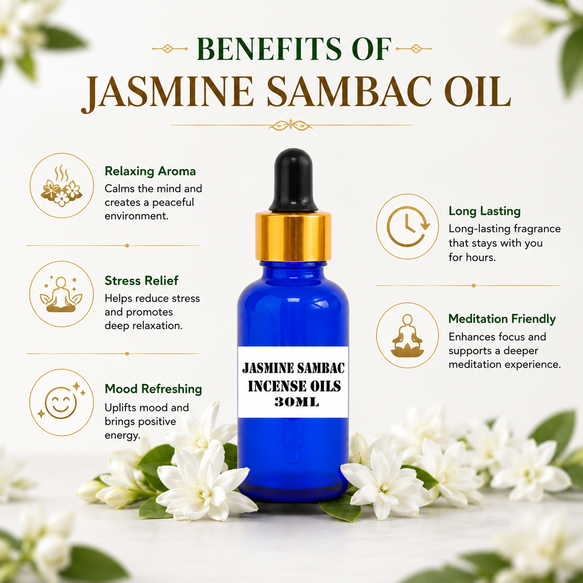 Kriti Creations Jasmine Sambac Aroma Oil 30ML | Rich Floral Fragrance