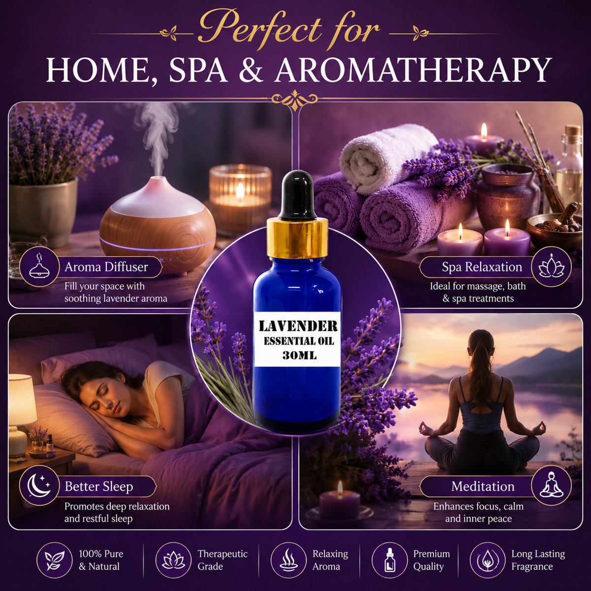 Kriti Creations Lavender Aroma Oil 30ML | Floral Fragrance for Home & Diffuser