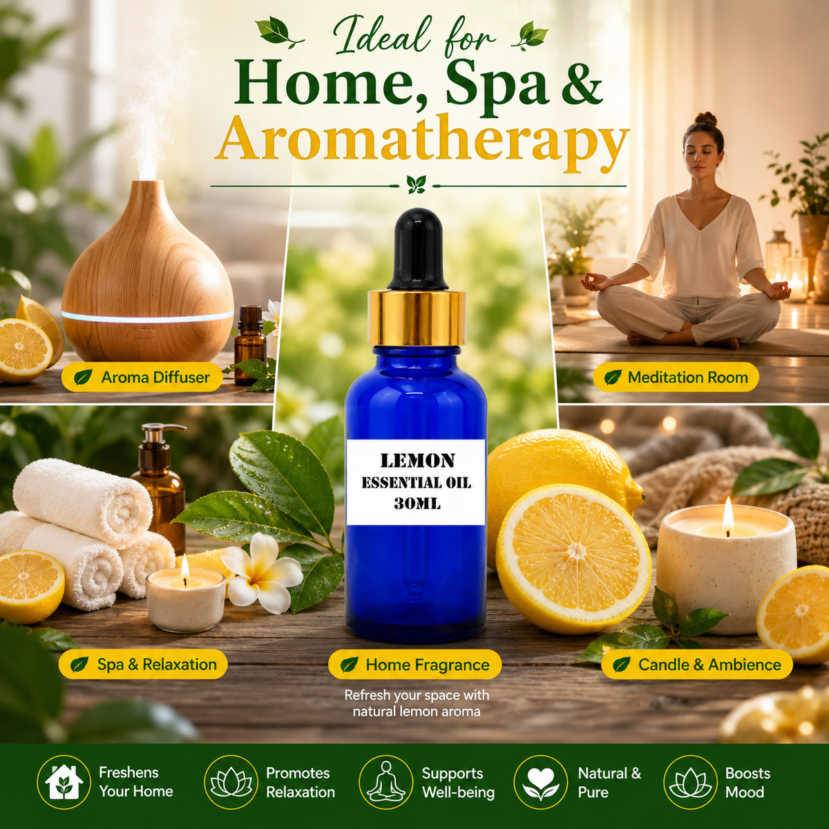 Kriti Creations Lemon Aroma Oil 30ML | Fresh Citrus Fragrance for Home