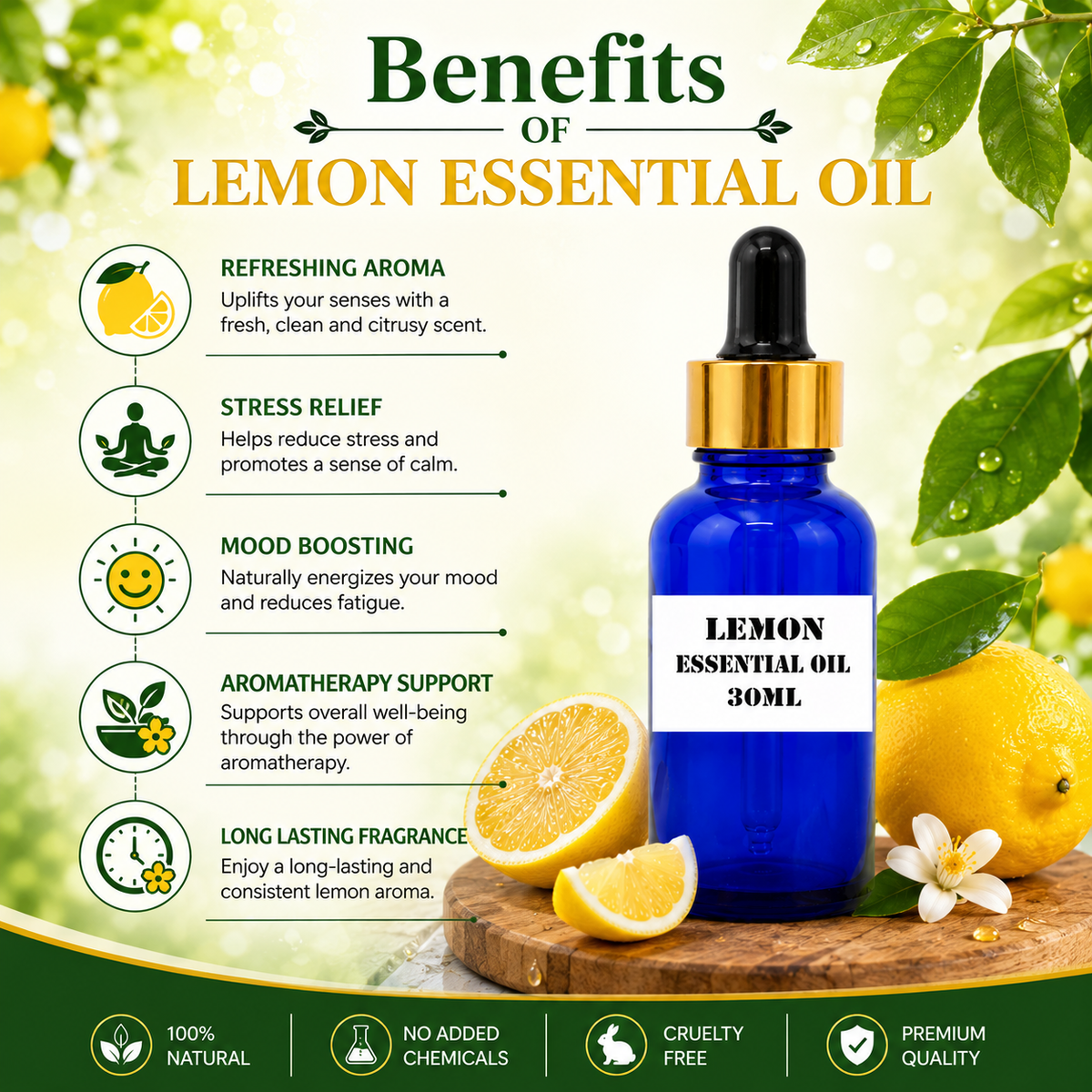 Kriti Creations Lemon Aroma Oil 30ML | Fresh Citrus Fragrance for Home