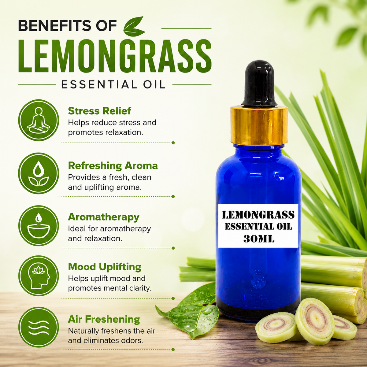 Kriti Creations Lemongrass Aroma Oil 30ML | Fresh Citrus Fragrance