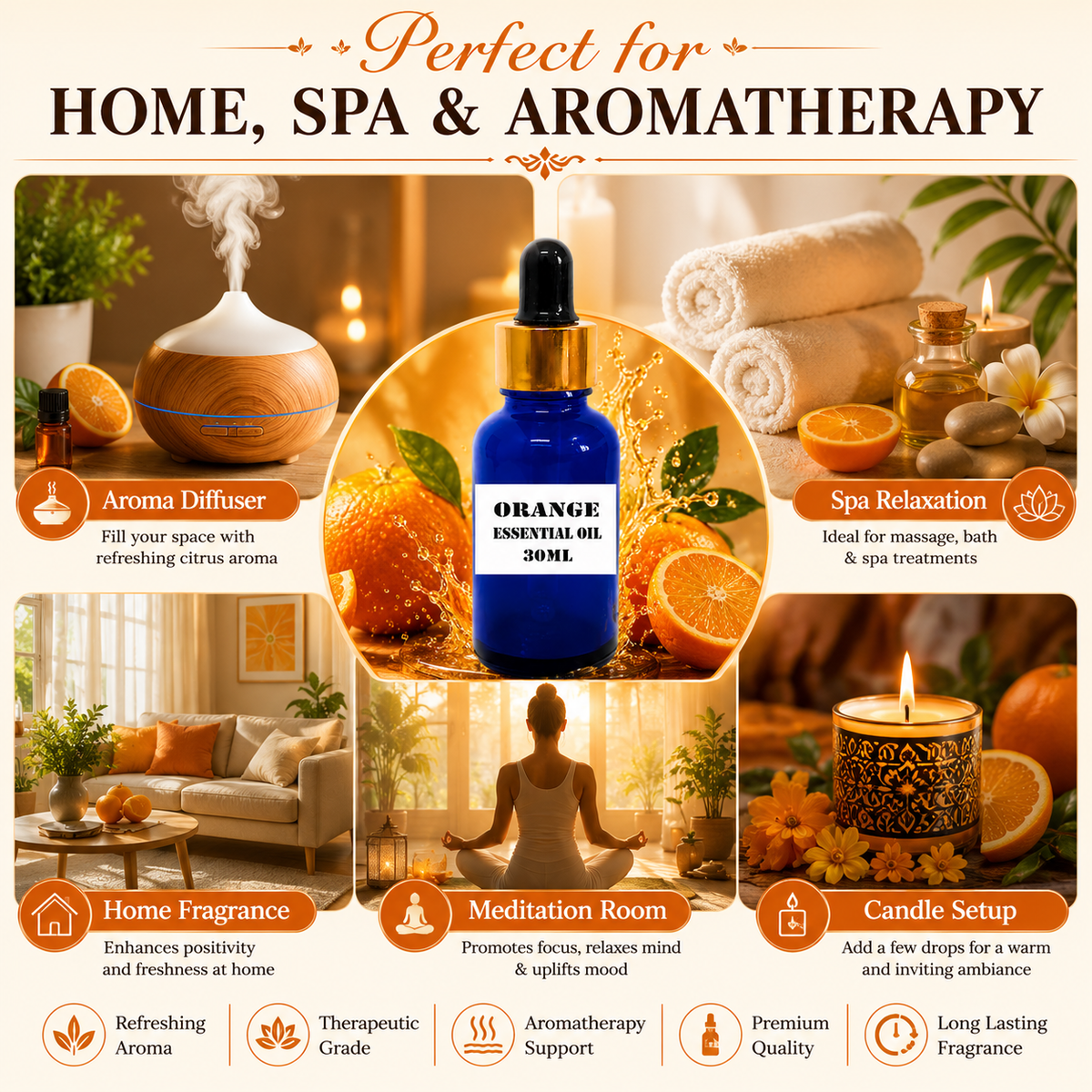 Kriti Creations Orange Aroma Oil 30ML | Fresh Citrus Fragrance for Home