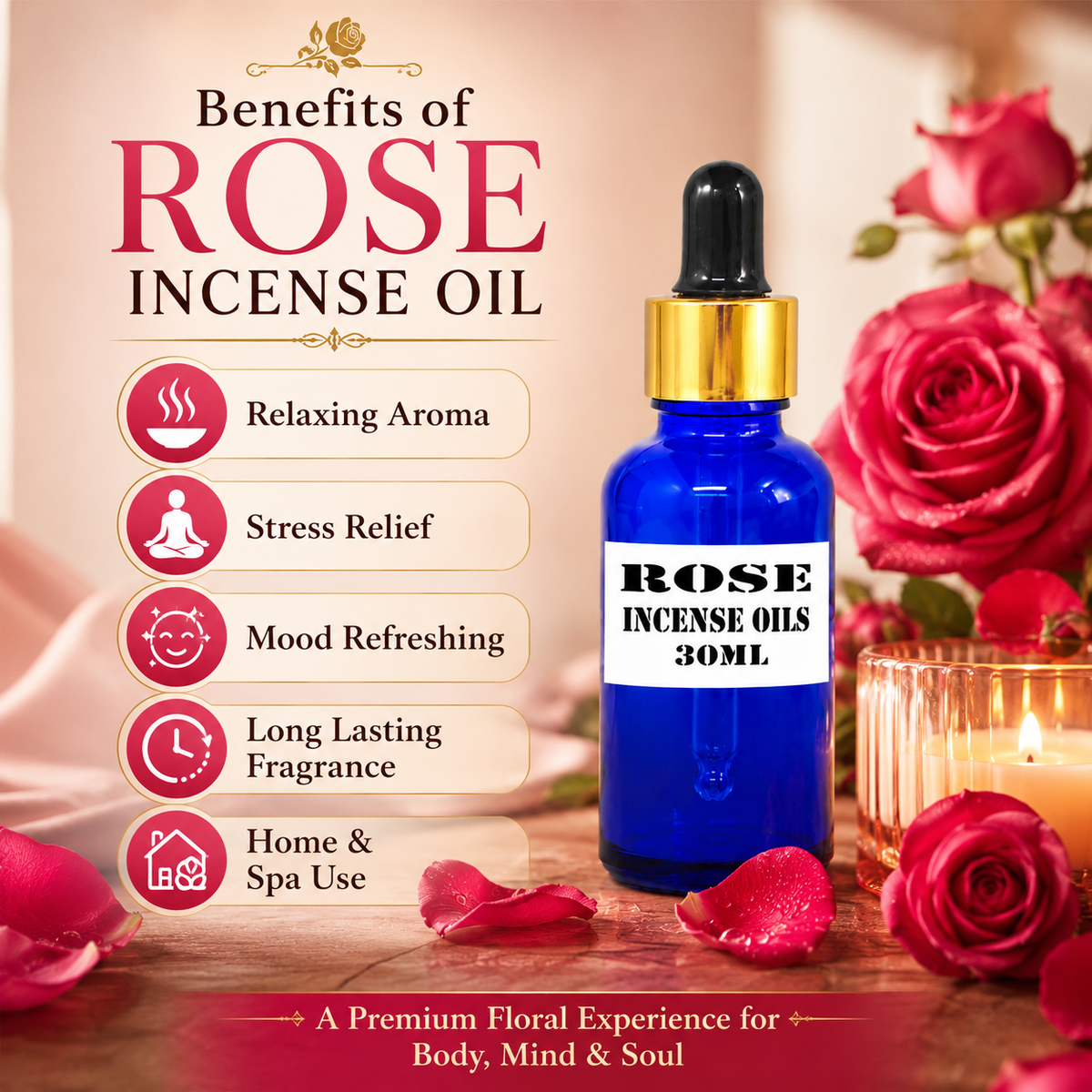 Kriti Creations Rose Aroma Oil 30ML | Classic Floral Fragrance for Home