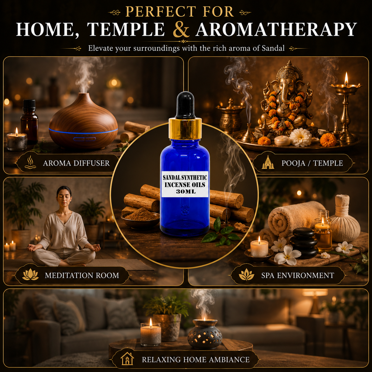 Kriti Creations Sandal Syn. Aroma Oil 30ML | Warm Woody Fragrance for Home