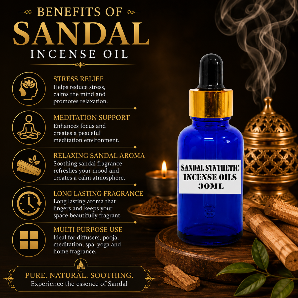 Kriti Creations Sandal Syn. Aroma Oil 30ML | Warm Woody Fragrance for Home