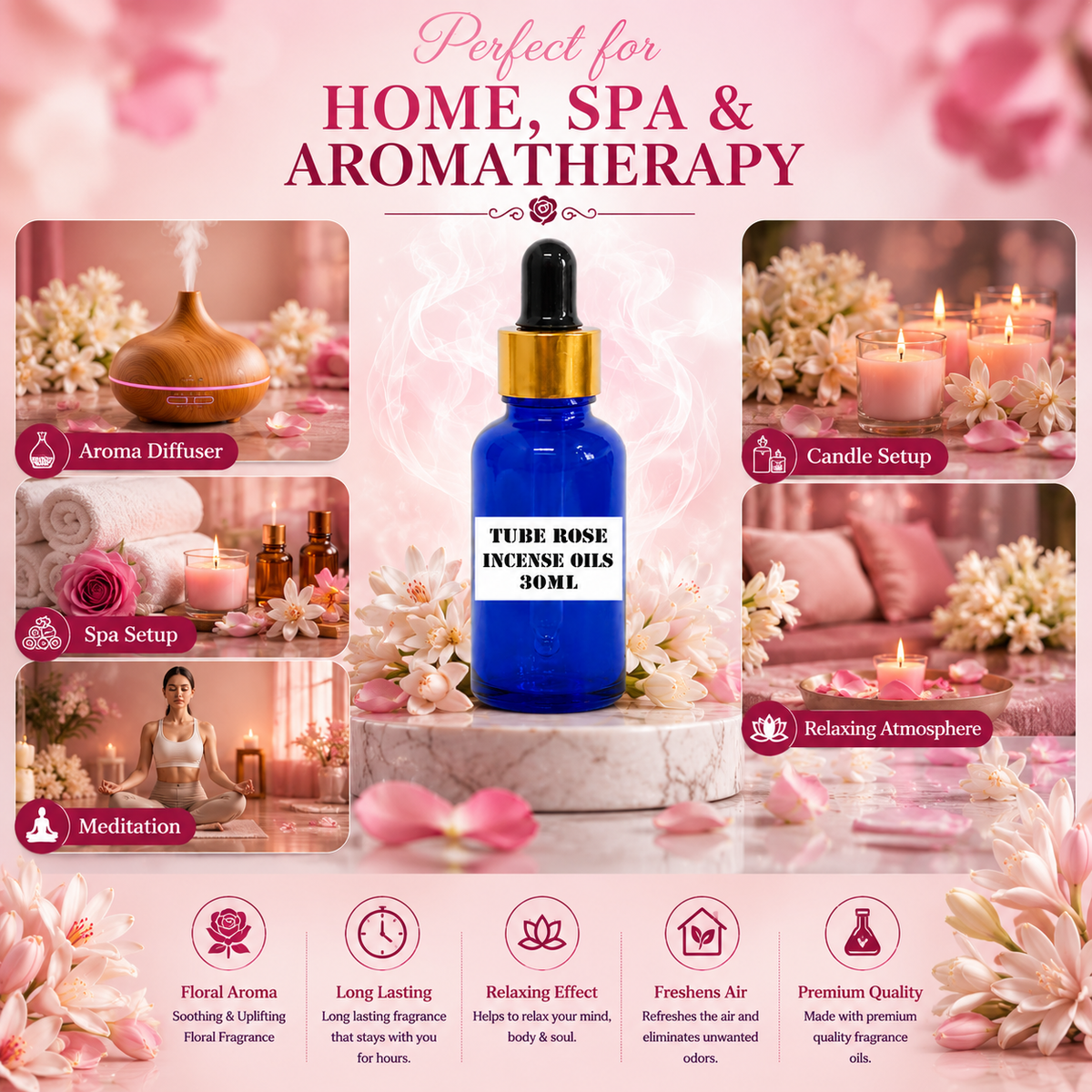 Kriti Creations Tube Rose Aroma Oil 30ML | Rich Floral Fragrance
