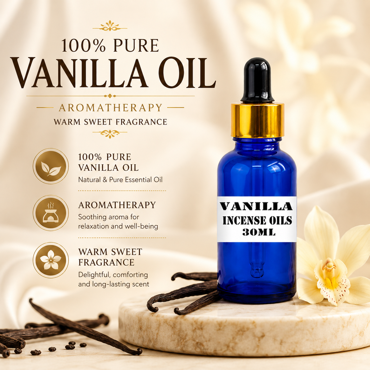 Kriti Creations Vanilla Bean Aroma Oil 30ML | Sweet Warm Fragrance for Home
