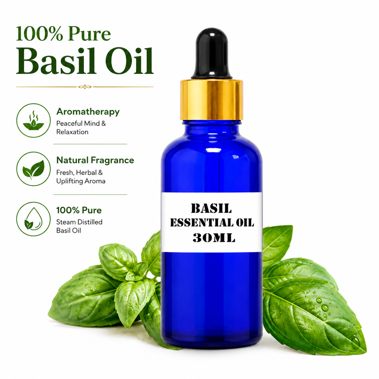 Kriti Basil Essential Oil 30ML, Pure Basil Aroma Oil for Diffuser, Aromatherapy, Home Fragrance & Relaxation