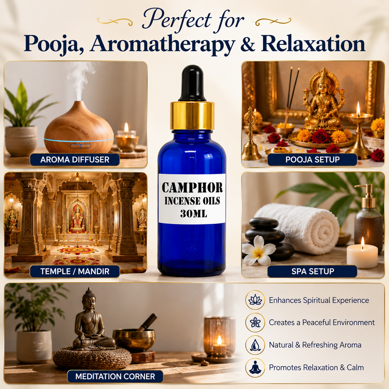 Kriti Camphor Incense Oil 30ML |Fragrance Oil for Diffuser, Dhoop, Incense