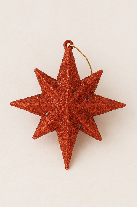 Kriti Creations Red Glitter Christmas Star Ornament | 8-Point Hanging Decorative Star for Xmas Tree, Home Décor, Parties & Holiday Styling