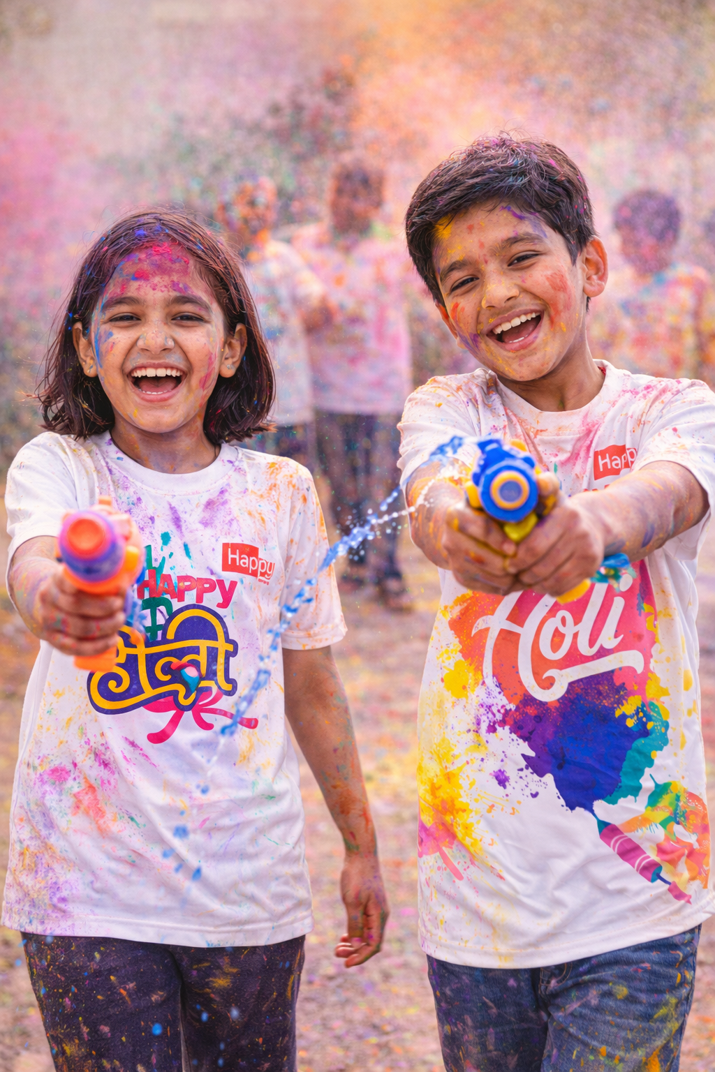 Happy Holi Printed T Shirt for Men Boys Small Size Color Splash Graphic Tee Soft Polyester Round Neck Casual Festival Wear