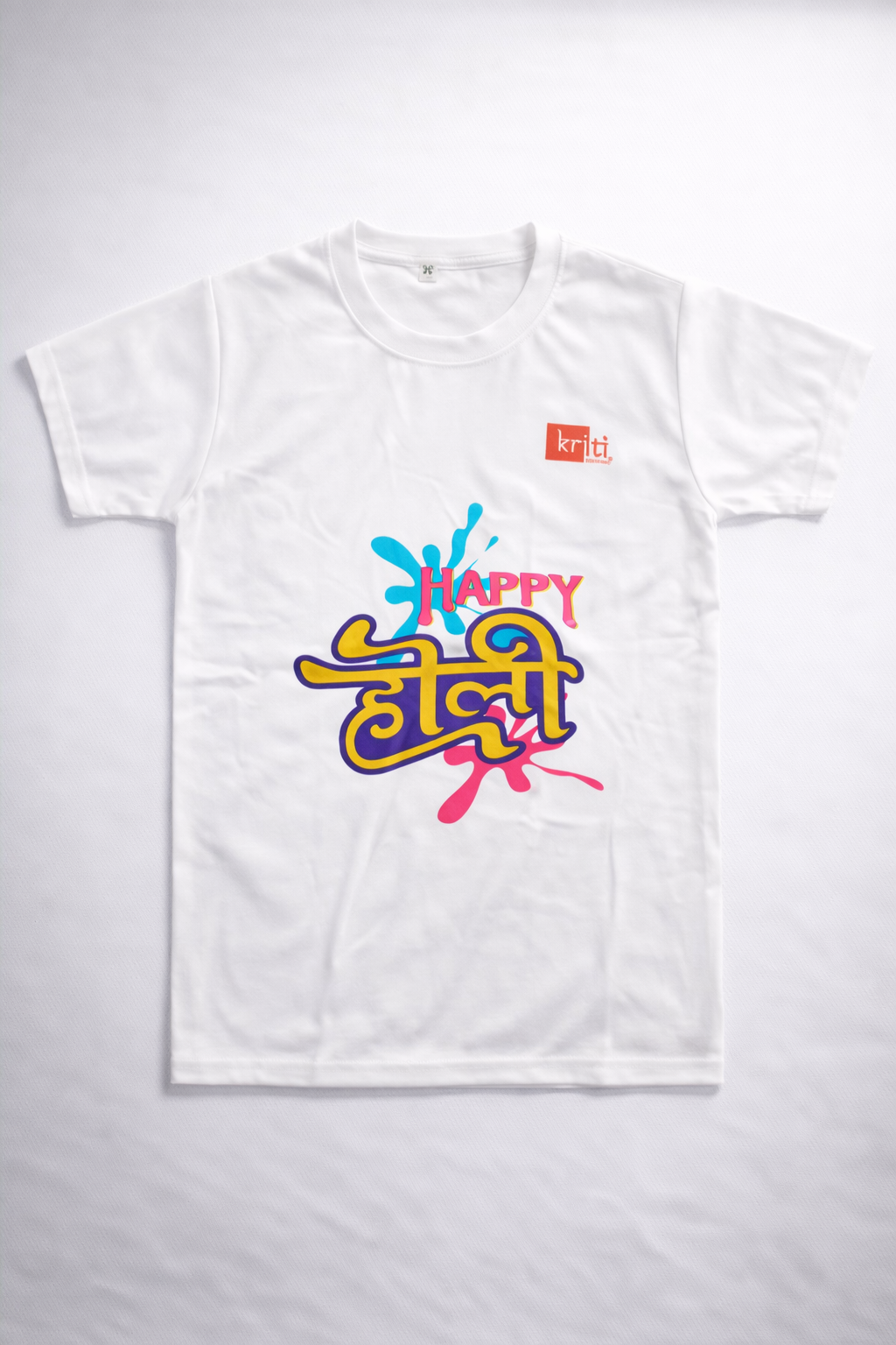 Happy Holi Printed T Shirt for Men Boys Small Size Color Splash Graphic Tee Soft Polyester Round Neck Casual Festival Wear