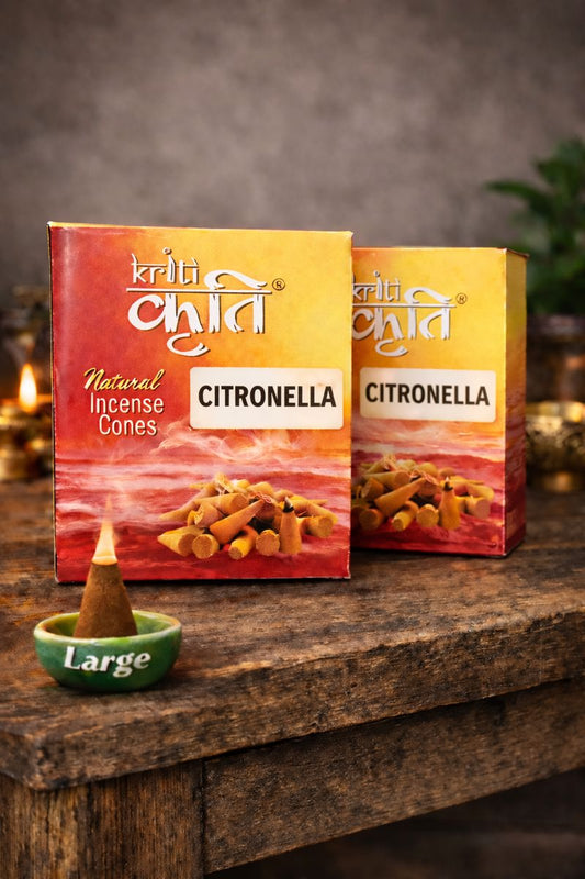 Kriti Creations Natural Incense Cone Large Citronella Pack of 2 (200 gm) | Herbal Fragrance Cones for Pooja, Meditation & Fresh Ambience