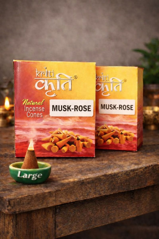 Kriti Creations Natural Musk Rose Incense Cones Large 200gm Pack of 2 | Long Lasting Dhoop Cones for Pooja & Home Fragrance