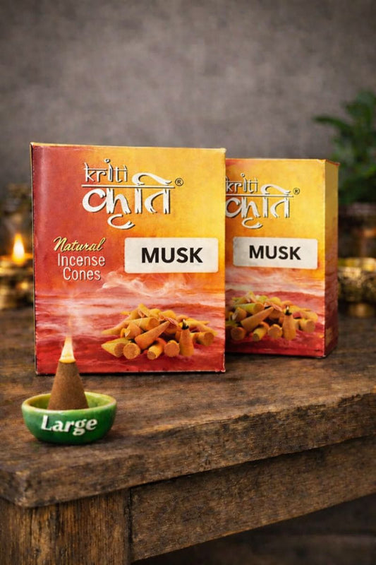 Kriti Creations Natural Incense Cone Large Musk Pack of 2 (200 gm) | Traditional Sambrani Aroma Cones for Pooja & Meditation