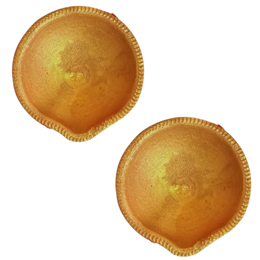 Kriti Creations Traditional Handmade Earthen Clay Big Size Diya for Laxmi Poojan Gold Colour, 2 Piece