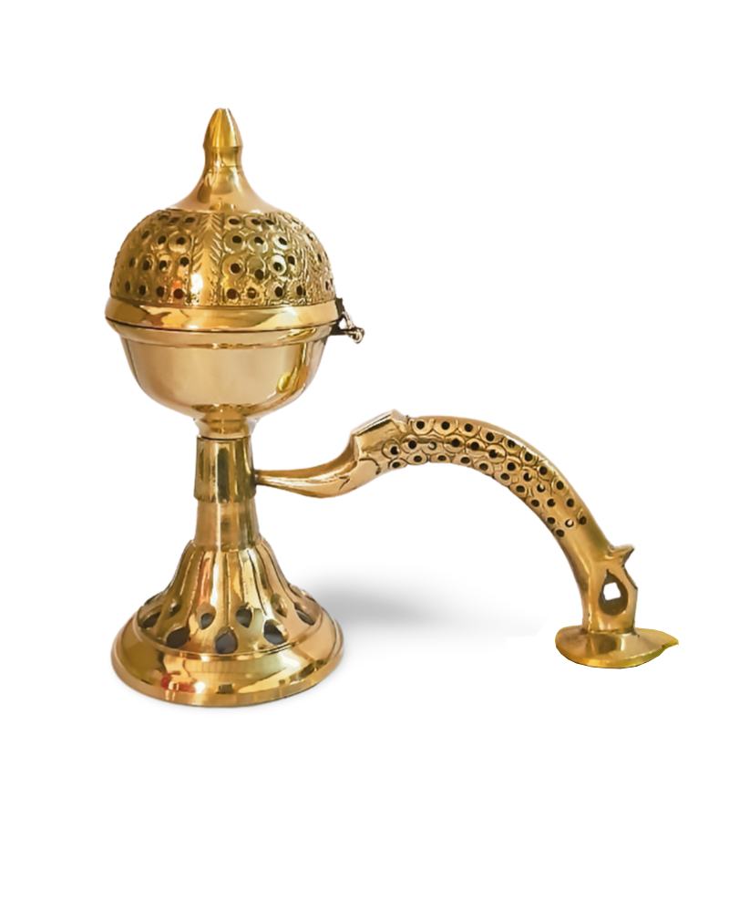 Kriti Creations Brass Dhupiya Dhuni Loban Burner, Dhoop Dani Brass With Handle, Incense Holder Burner For Pooja, Room Home Temple, Incense Burner