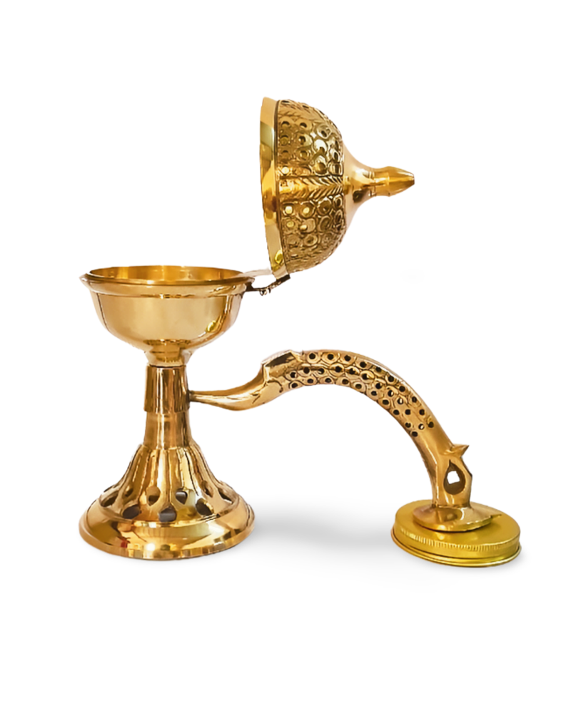 Kriti Creations Brass Dhupiya Dhuni Loban Burner, Dhoop Dani Brass With Handle, Incense Holder Burner For Pooja, Room Home Temple, Incense Burner