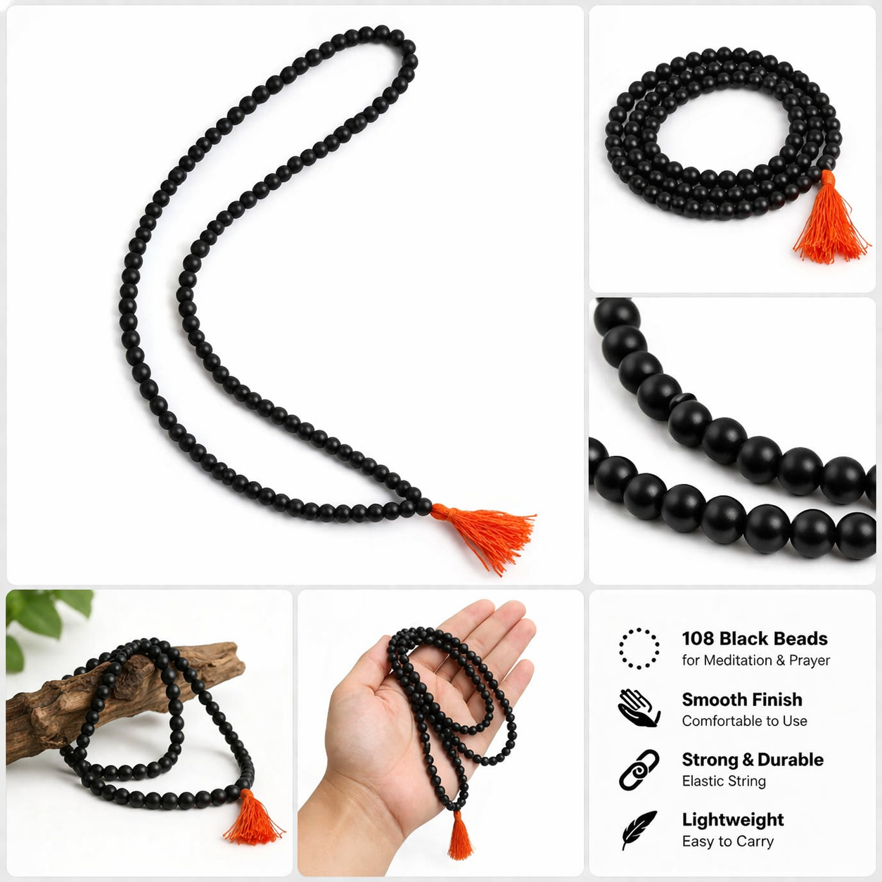 Kriti Creations Karungali Mala 108 Beads 7mm Natural Ebony Wood Jap Mala for Meditation Prayer Yoga Spiritual Necklace