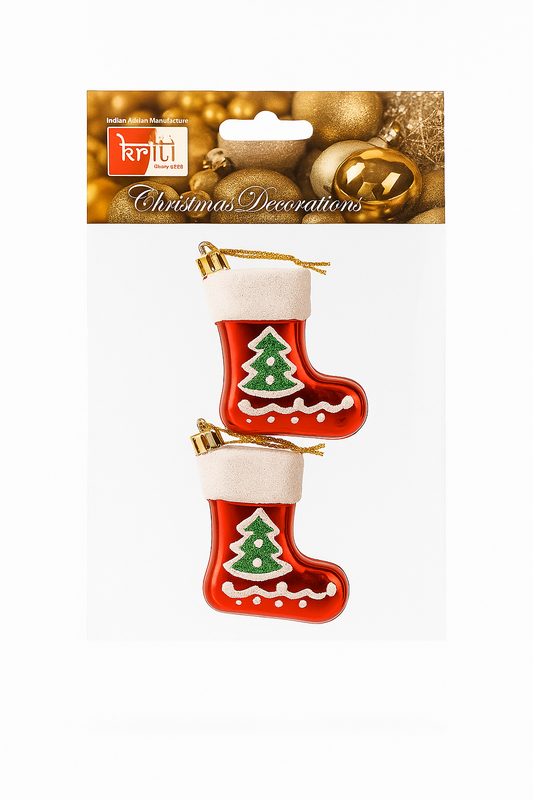 Kriti Creations Red Santa Shoes Christmas Tree Decorations Pack of 2 | Designer Xmas Tree Décor for Home, Office & Festive Styling