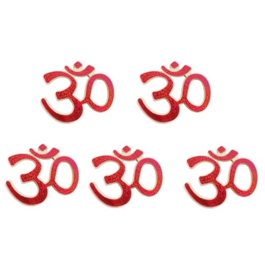 Kriti Creations Plastic OM Sticker for Door Hindu Symbol Diwali Decoration (Small, Set of 5, Red)