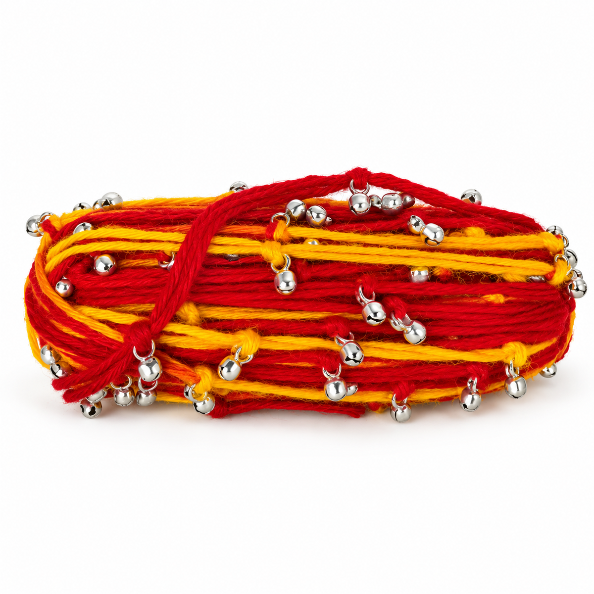 Kriti Creations Red Yellow Moli Kalawa with 123 Silver Ghungroo, 221 Inches Long Traditional Pooja Thread, Sacred Raksha Sutra for Hindu Rituals and Religious Decoration, Pack of 1