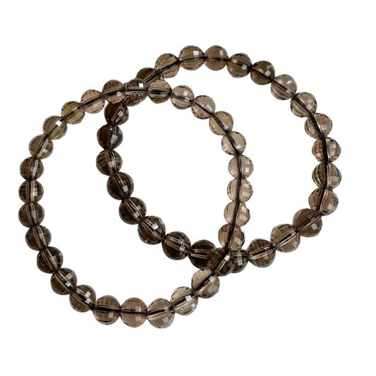 Kriti Creations Natural Smoky Quartz Bracelet 6 mm Crystal Stone Diamond Cut Beads Bracelet Round Shape for Reiki Healing and Crystal Healing Stones (7 inches)