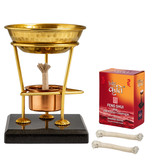 Kriti Reiki Lamp Brass Oil Burner with Camphor 100gm | Essential & Aroma Oil Diffuser for Meditation, Stress Relief, Massage and Home Aromatherapy