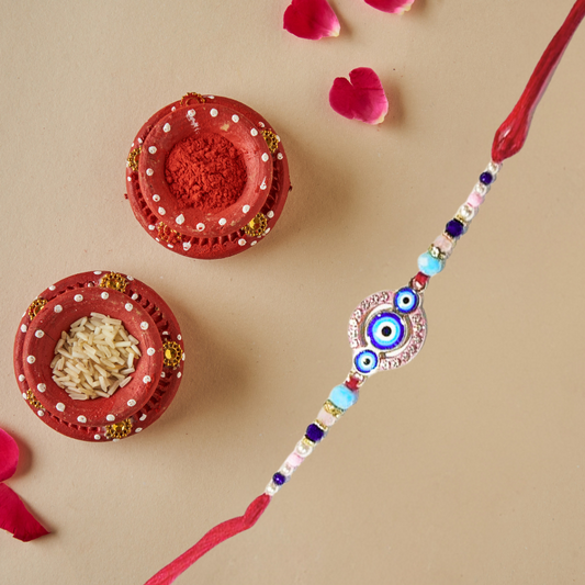 Kriti Creations Evil Eye Rakhi for Brother- Sister, Bhaiya- Bhabhi Rakhi with Free Two Rakhi Dhaga and One Roli Chawal