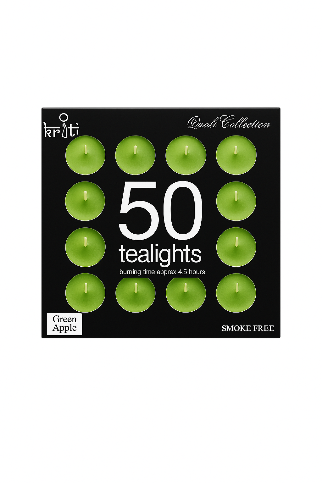 Kriti Set of 50 Perfume Tea-Lights in A Pack (Green Apple) (Burning 4.5 Hour)