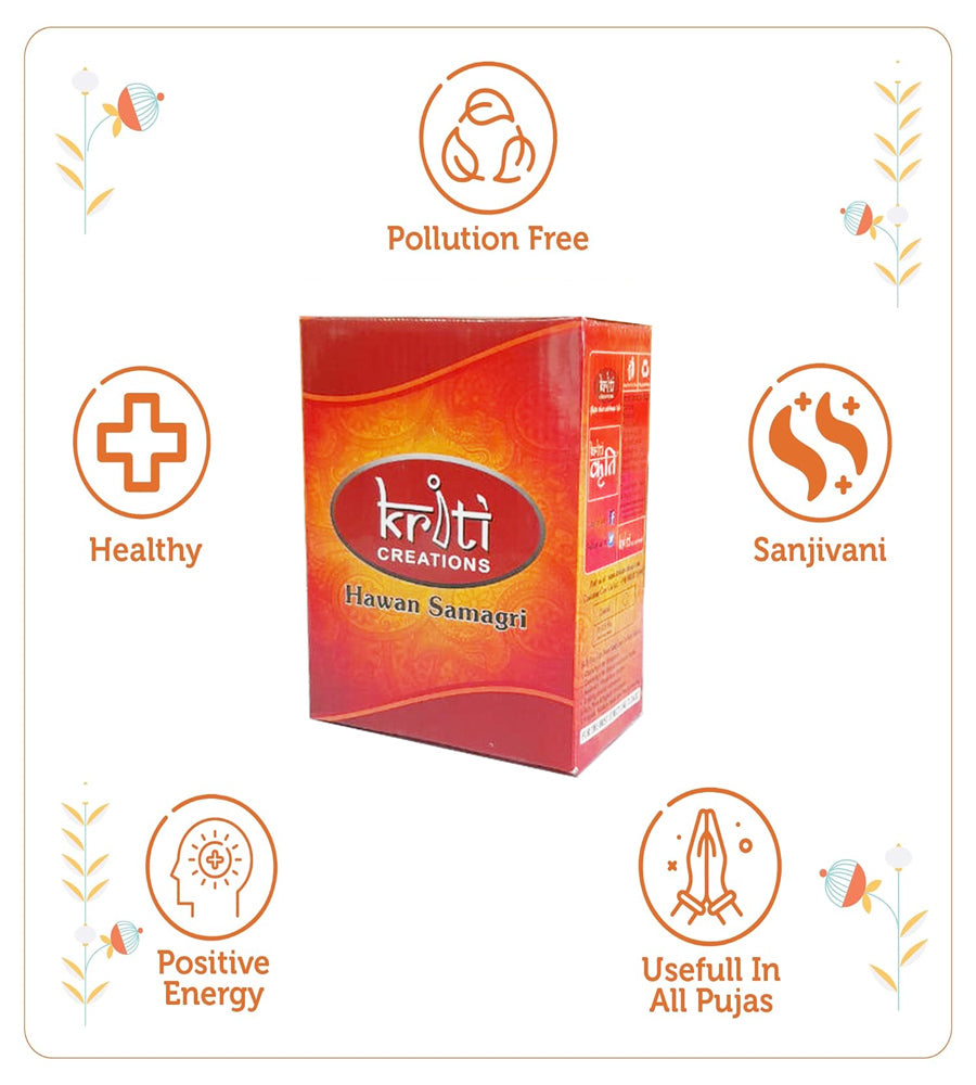 Kriti Creations Hawan Samagri 500Gm |100% Pure and Natural | Mixture of Various Dried Herbal Roots and Leaves for Vedic Yagya Pujan. Hawan Worship Pooja Samagri