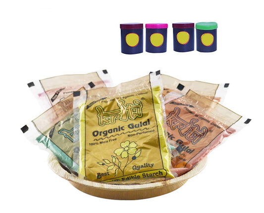 KRITI Organic Gulal Pack of 5 with 4 Min Water Colours | Malti-Colour | Eco Friendly | 100% Safe Holi Color Powder