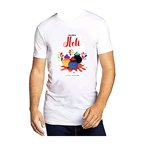 Kriti Creations Holi Printed T-Shirts Round Neck Polyester for Adults|Couple|Boys|Girls|Men|Women Colorfull Designs (Print May Vary)