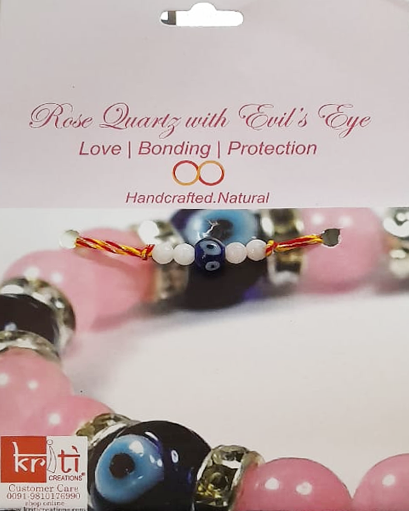 KRITI CREATIONS Rose quartz Rakhi for Love, Relations, Bonding (2 Rakhis Dhaga and 1 Roli Chawal)