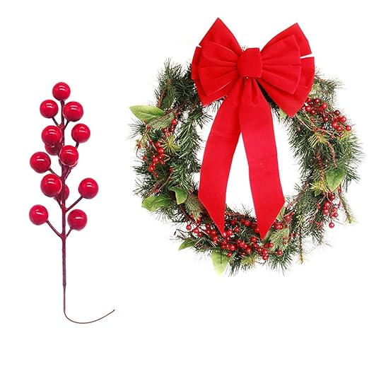 Kriti Creations Christmas Decoration Red Berry Set of 2 | Artificial Christmas Berries | Red Berry for Christmas Tree | Festival and Party Décor | 8 inches
