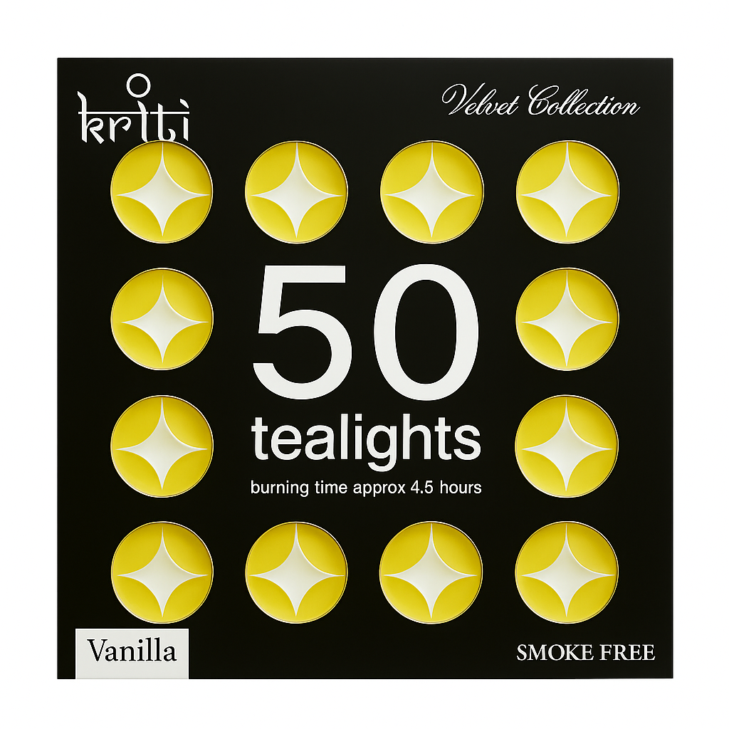 Kriti Set of 50 Perfume Tea-Lights in A Pack (Vanilla) (Burning 4.5 Hour)